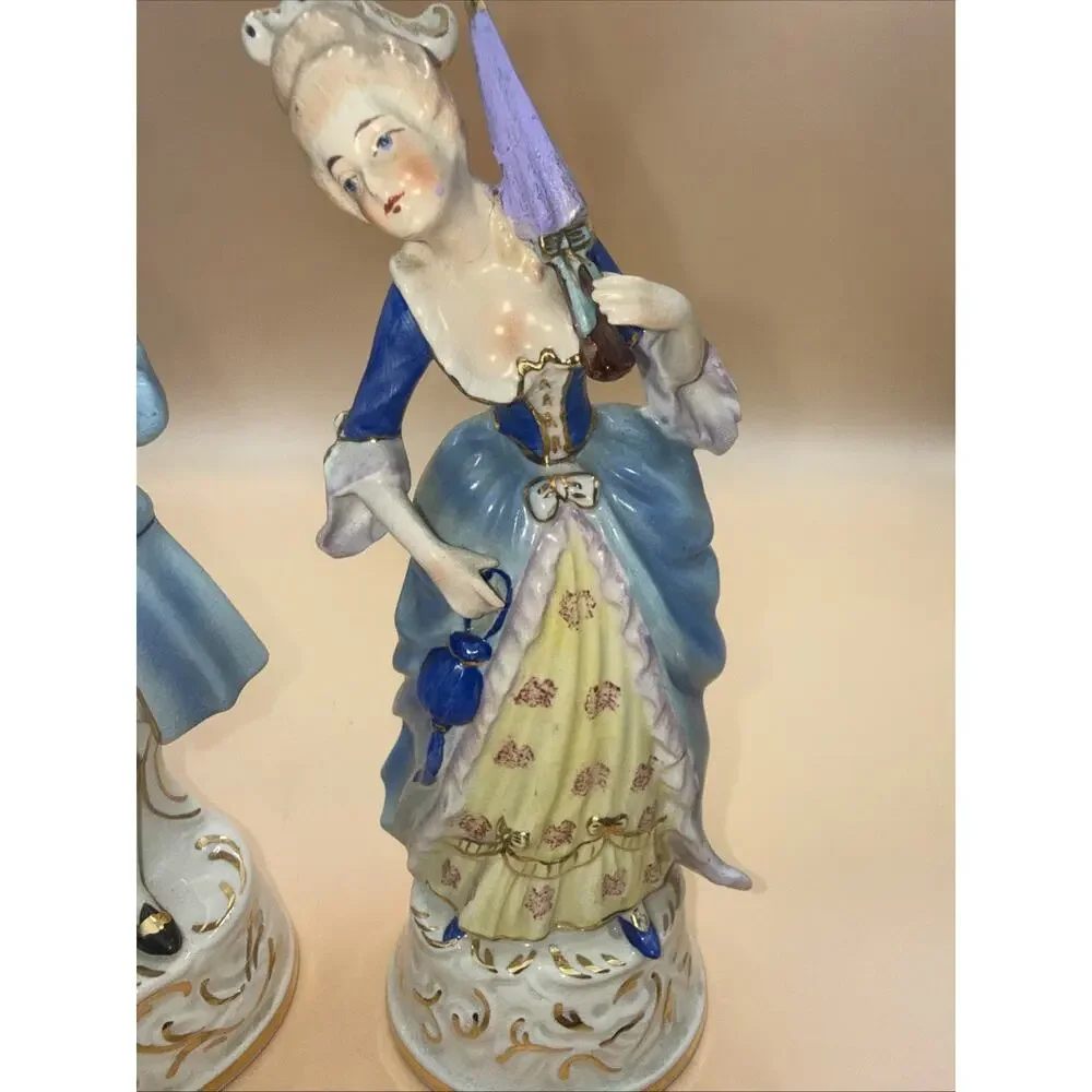 Vintage Colonial Style Porcelain Man & Woman Figures-Statues Made USA